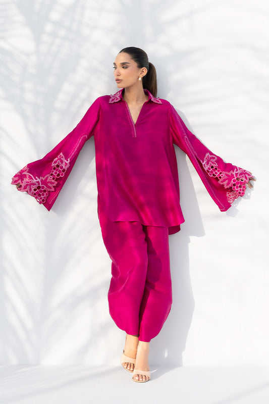 Fuchsia Bloom – Statement Embroidered Kurta with Relaxed Pants Co-Ord Set