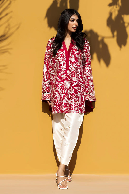 Scarlet Bloom – Printed Kurta with Embroidered Pants Co-Ord Set