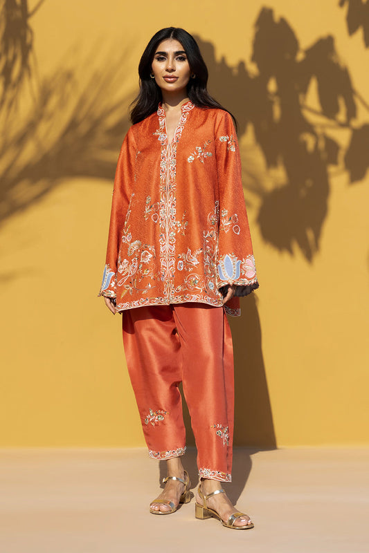 Sunset Ember – Embroidered Kaftan Kurta with Straight Pants Set