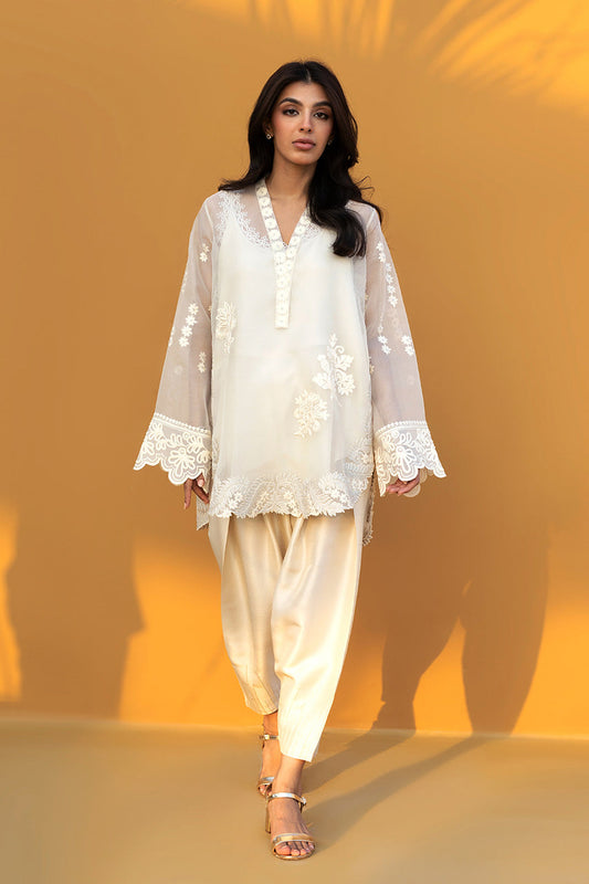 Ivory Grace – Sheer Embroidered Kurta with Straight Pants Co-Ord Set