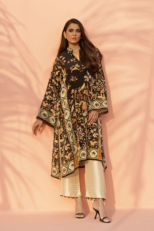 Noir Garden – Printed Flared Kurta with Ivory Pants Set