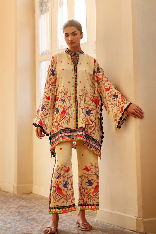Royal Fable – Bird Print Kurta & Straight Pants Co-Ord Set