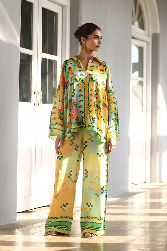 Sunburst Tropic – Printed Shirt Kurta with Wide-Leg Pants Co-Ord Set