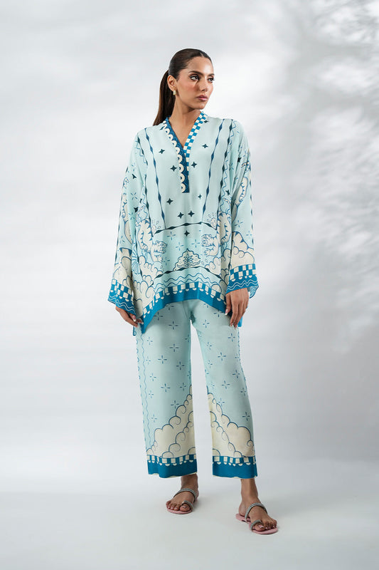 Aqua Breeze – Ocean-Inspired Printed Co-Ord Kurta Pant Set