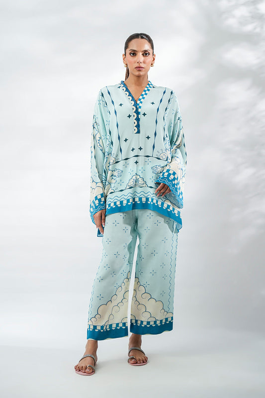 Aqua Serenity – Pastel Blue Printed Co-Ord Set
